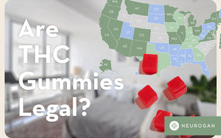 Map of the united states with thc gummies. Text: are thc gummies legal?