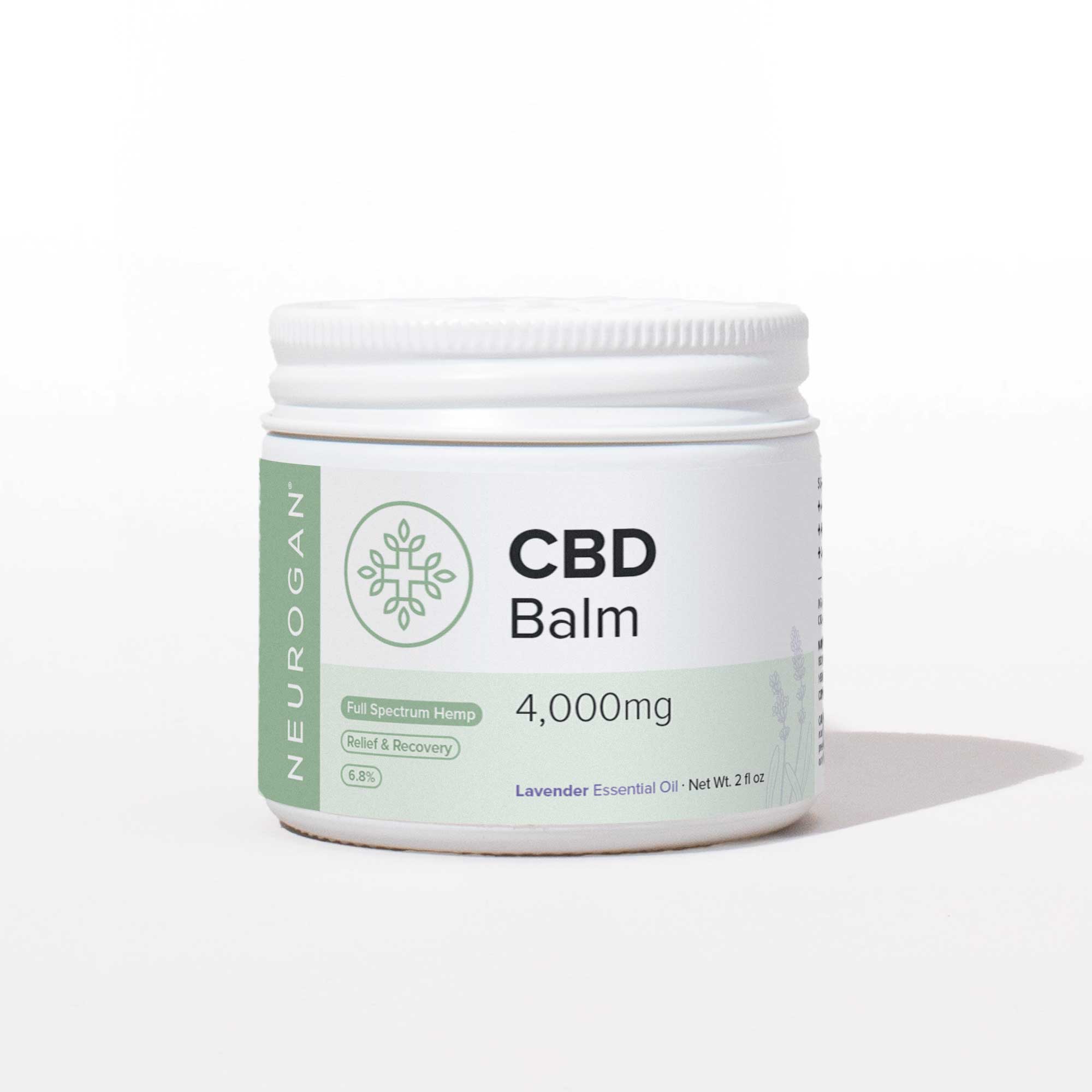 Neurogan CBD Balm jar with lavender scent, natural ingredients, 4000mg total.