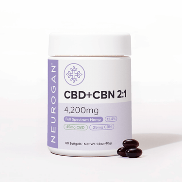 Neurogan Ultra Sleep Therapy CBN Softgels in white bottle and white lid.