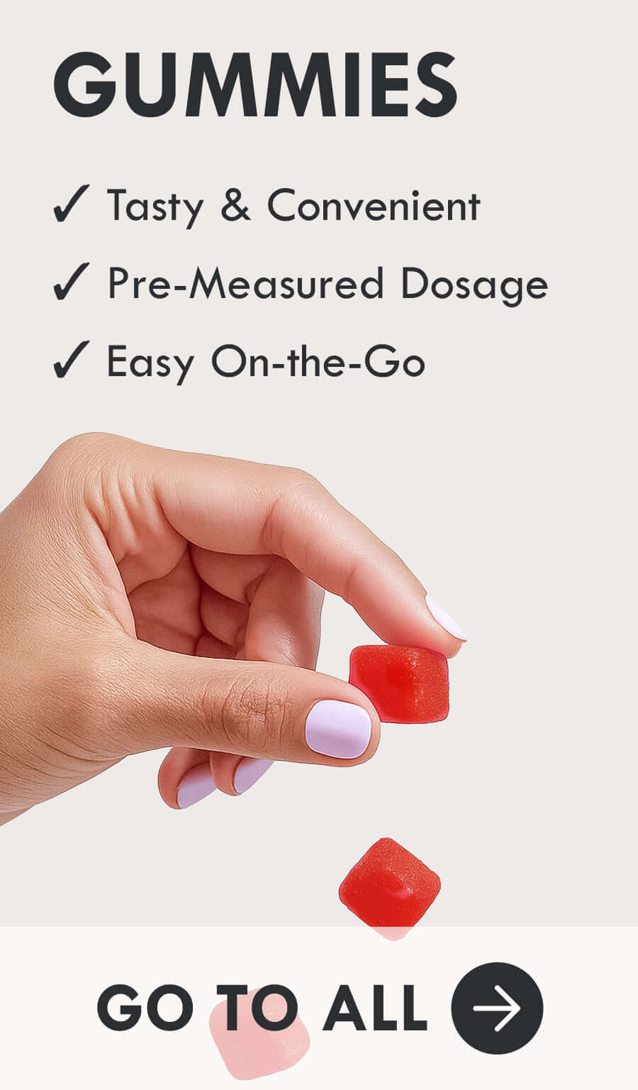 Hand holding colorful CBD gummies highlighting their tasty, convenient, and pre-measured features.