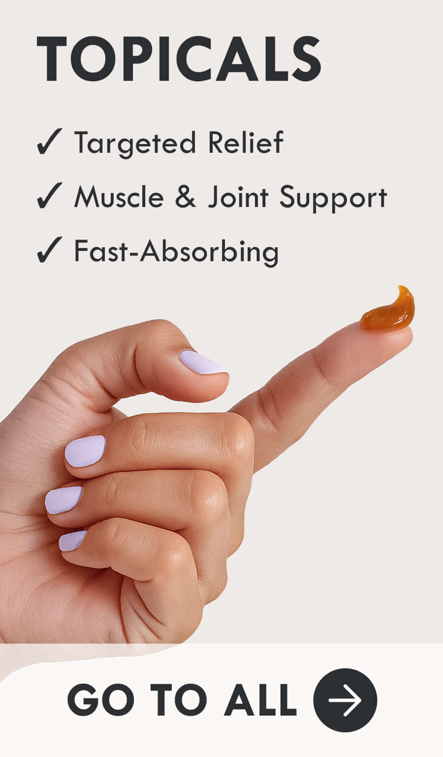 Hand holding CBD topical for targeted relief, muscle support, and fast-absorbing benefits.