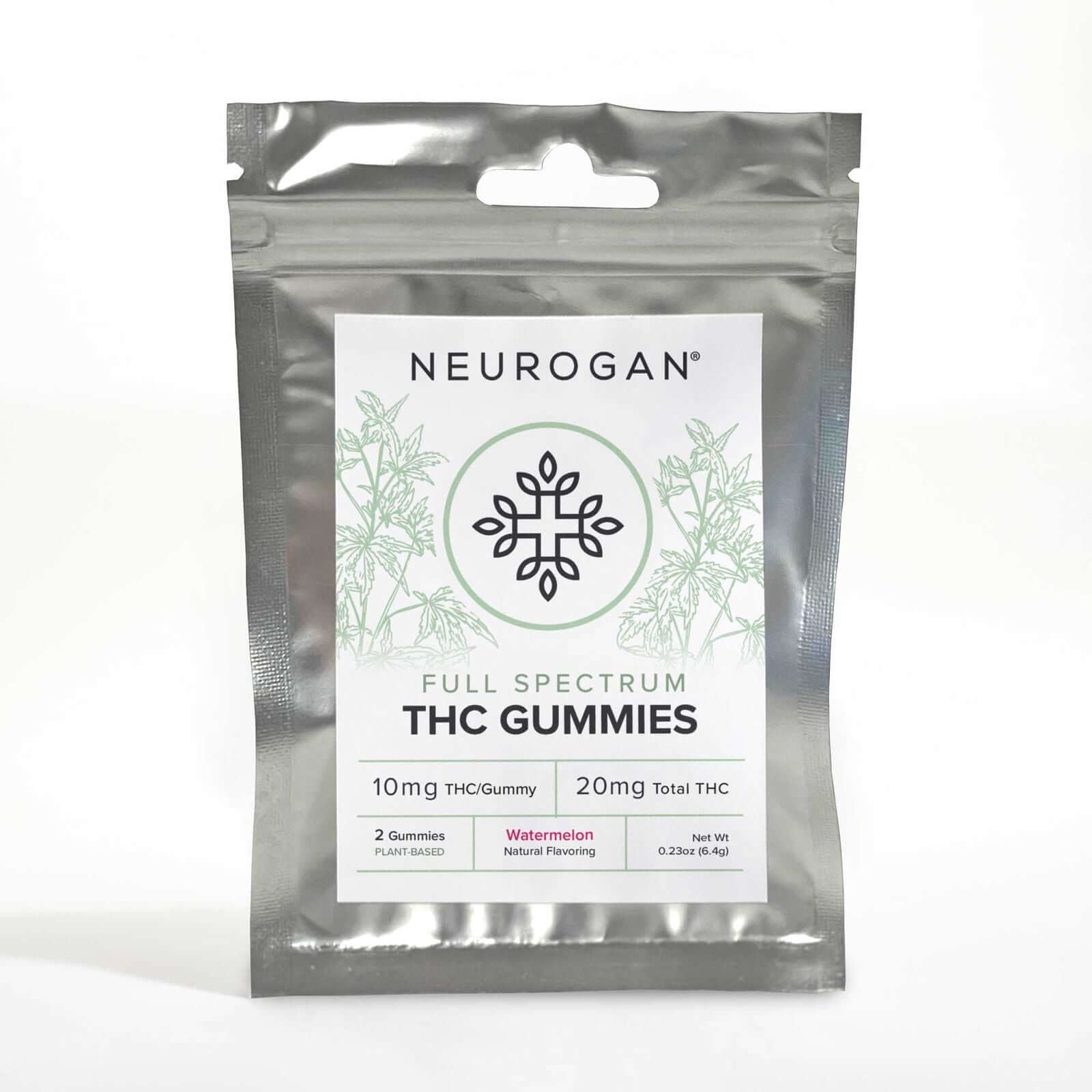 Pack of free THC Gummies, 10mg THC per gummy, two pieces, watermelon flavored.