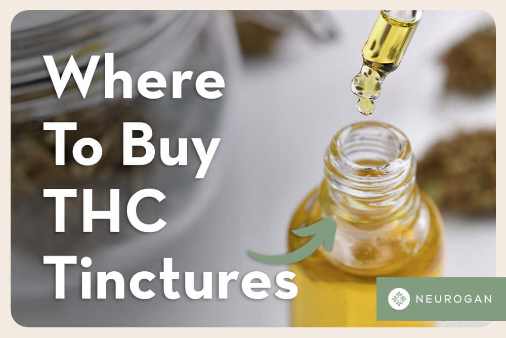 Bottle of THC tincture with text: Where to buy THC tinctures