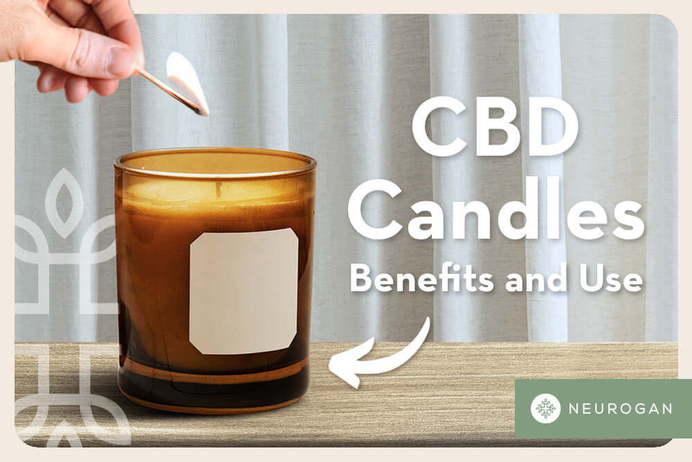 CBD Candle in a round, light brown colored glass being lit up with a matchstick