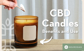 CBD Candle in a round, light brown colored glass being lit up with a matchstick