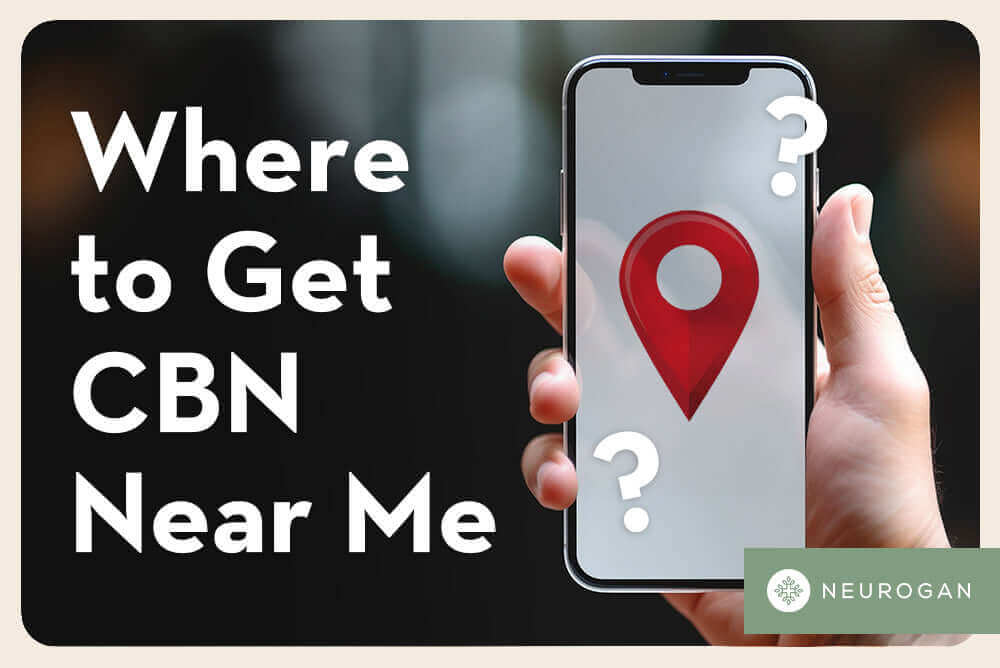 A Phone Looking for CBN Products. Text: Where to get CBN Near Me
