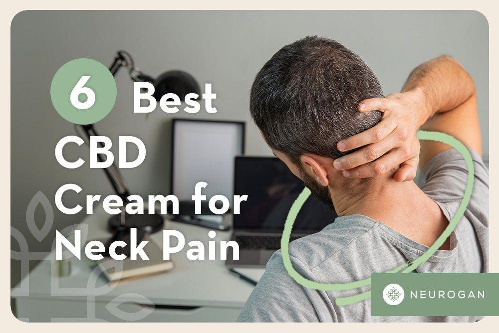 Man sitting at a desk holding his neck in pain. Best CBD Cream for neck pain