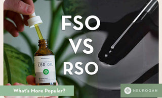Full spectrum CBD oil from neurogan and Rick Simpson Oil comparision. Text: FSO vs RSO 