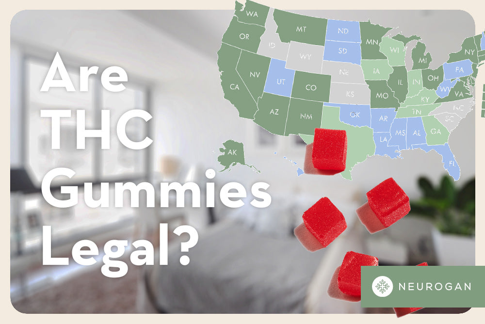 Map of the united states with thc gummies. Text: are thc gummies legal?