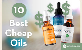 Three cheap cbd oil brands bottles. Text: Best cheap oils