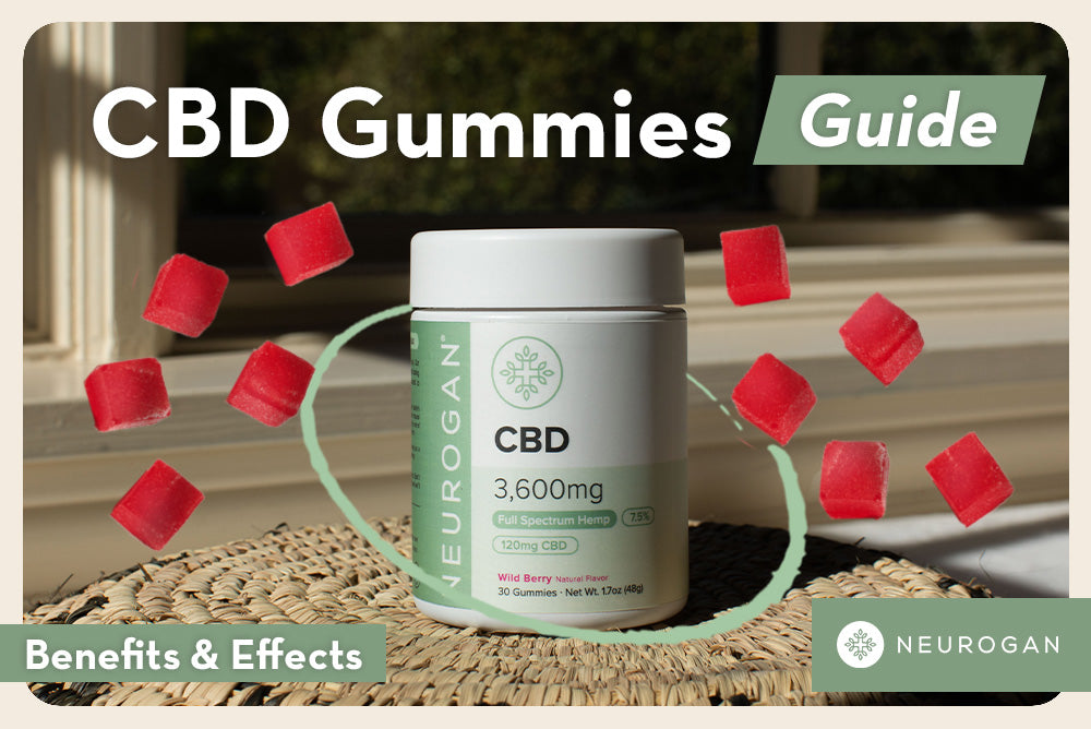 Neurogan Full Spectrum CBD Gummies with red gummies.