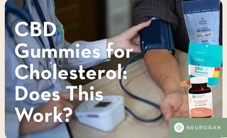 A Doctor checking someone's blood pressure. Text: CBD Gummies for cholesterol: Does this work?