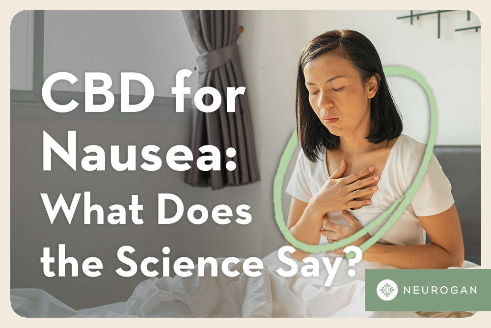 woman in bed feeling nausea. Text: CBD for nausea: what does the science say? 