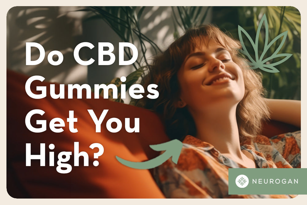 Woman relaxing. Text: Do CBD gummies get you high?
