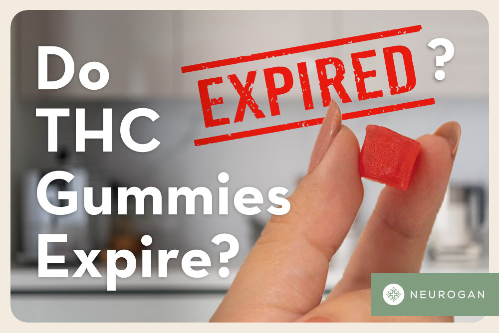 holding THC gummies. Text: Do THC gummies expire? 