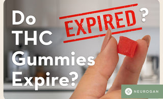 holding THC gummies. Text: Do THC gummies expire? 