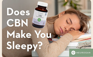 Woman taking a nap on books. Text: Does CBN Make you Sleepy?