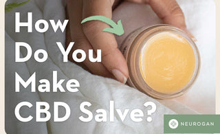 Holding an open jar of CBD salve. Text: How do you make CBD salve? 