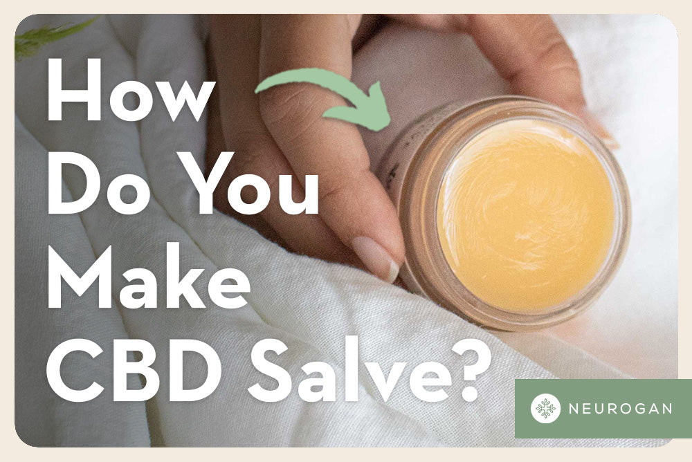 Holding an open jar of CBD salve. Text: How do you make CBD salve? 