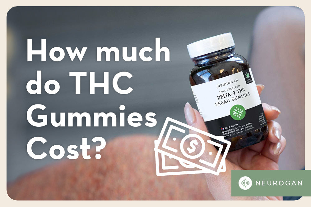 Holding Neurogan THC gummies. Text: How much do THC gummies cost