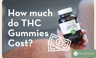 Holding Neurogan THC gummies. Text: How much do THC gummies cost
