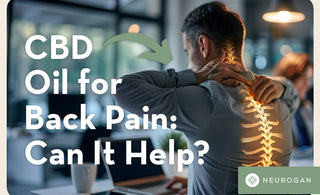 A man hunched over with spine in pain. Text: CBD for back pain: can it help? 