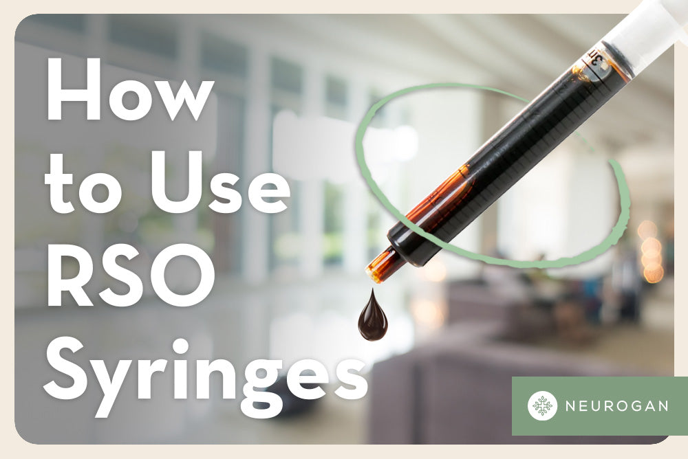 thick RSO in a syringe dropper. Text: How to use RSO syringes