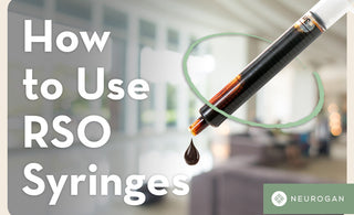 thick RSO in a syringe dropper. Text: How to use RSO syringes