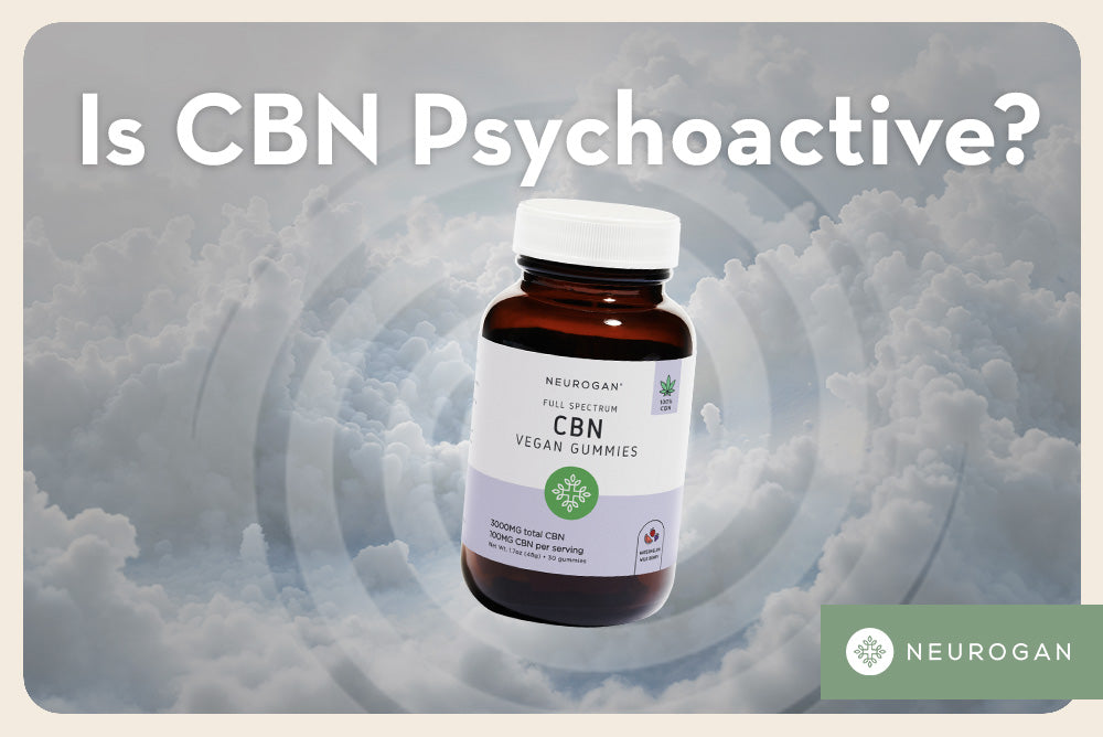 Neurogan CBN in the clouds. Text: Is CBN Psychoactive? 