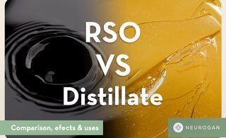 Image of RSO next to a distillate text: RSO vs distillate