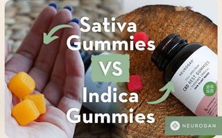 Sativa Gummies and Indica Gummies. Text: Sativa Gummies vs. Indica Gummies