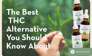  hand holding a hemp leaf and bottles of CBN, CBG and CBD Oil. Text: The Best THC Alternative You Should Know About