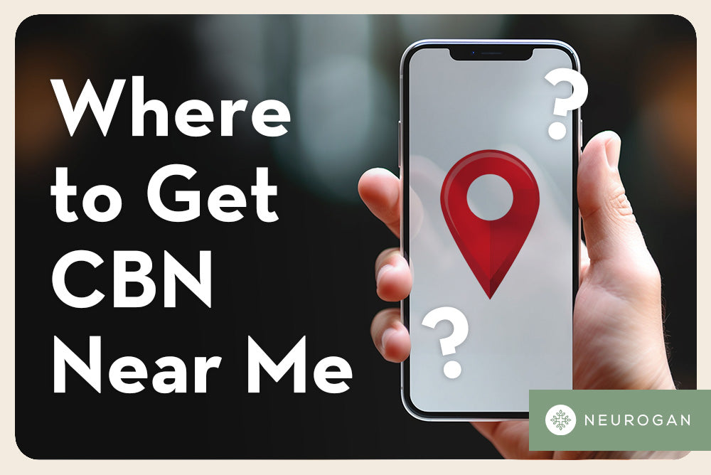 A Phone Looking for CBN Products. Text: Where to get CBN Near Me