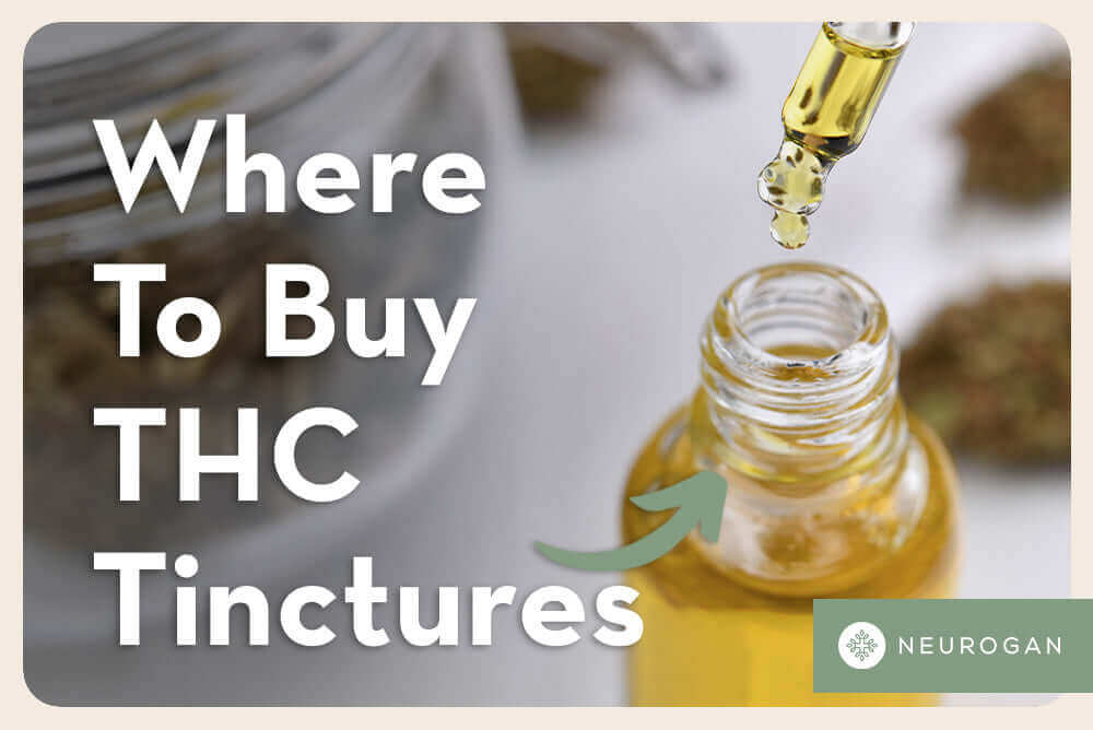 Bottle of THC tincture with text: Where to buy THC tinctures