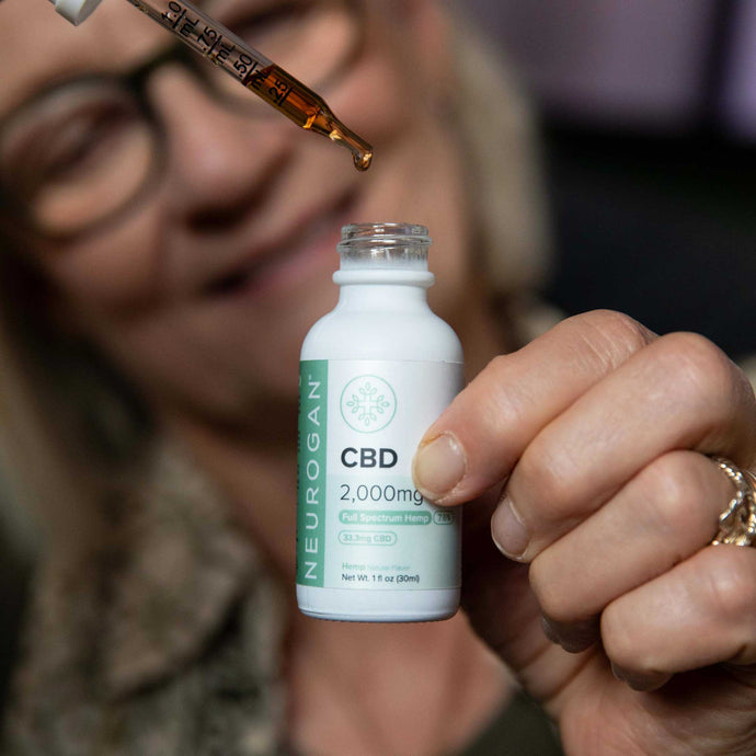 Elder woman wirth a serving of 12000mg CBD Oil