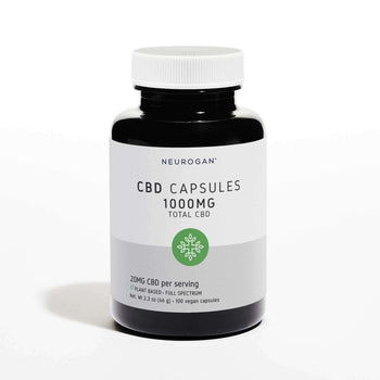 A bottle of full spectrum CBD Capsules 1000mg