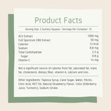 Nutrition facts featuring serving size of 2 gummy squares, 30 servings per container, and full list of ingredients