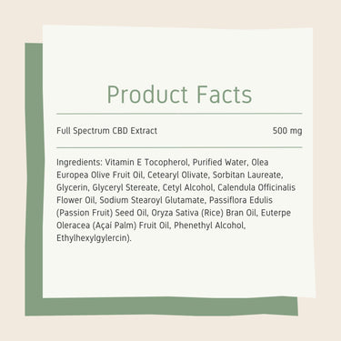 CBD Face Cream 500mg product facts and full list of ingredients
