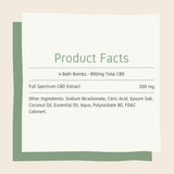 CBD Bath Bomb 800mg Product Facts and full list of ingredients