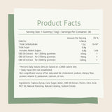 Nutrition facts featuring serving size of 1 gummy square, 30 servings per container, and full list of ingredients