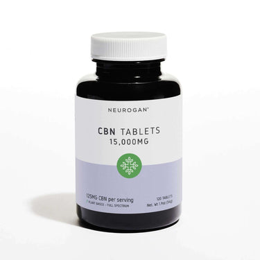 Neurogan Full Spectrum CBN Tablets in black bottle with white lid