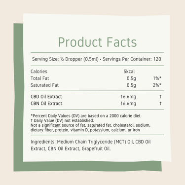4000mg CBN Tincture for sleep Nutrition facts