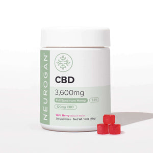Full spectrum CBD gummies in Wild Berry flavor, 120mg dosage, 30 count bottle by Neurogan.
