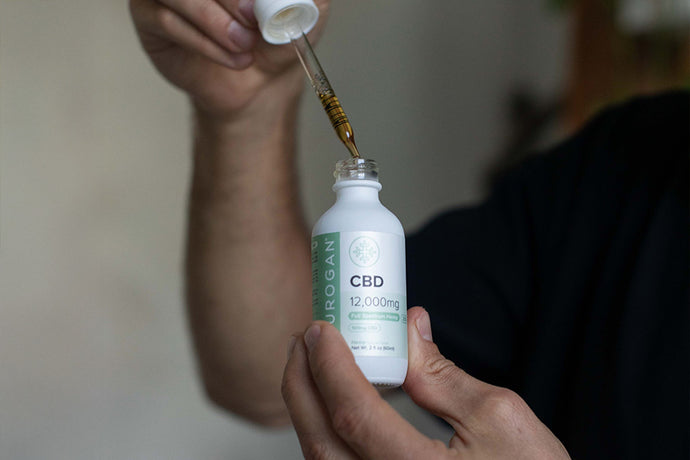 Man filling a dropper with Neurogan Full Spectrum CBD Oil