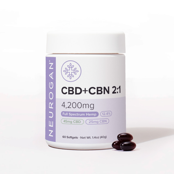 Neurogan Ultra Sleep Therapy CBN Softgels in white bottle and white lid.