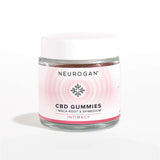 A jar pack of CBD Gummies for sex, transparent packaging with pink label and white top lid