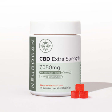Neurogan's strongest CBD gummies jar with 7050mg full spectrum hemp extract and watermelon flavor.