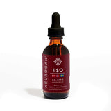 Amber colored bottle of RSO tincture, 2oz, 4000mg RSO, full spectrum, natural hemp flavor.