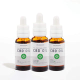 Three bottles of CBD Oil sample pack, 1oz 200mg each, Citrus, natural hemp, and cinnamon flavor