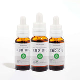 Three bottles of CBD Oil sample pack, 1oz 500mg each, Citrus, natural hemp, and cinnamon flavor